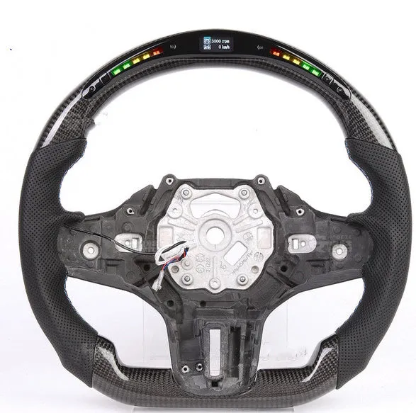 Black carbon fibre BMW steering wheel with LED lighting and heating function for X3 X5 models