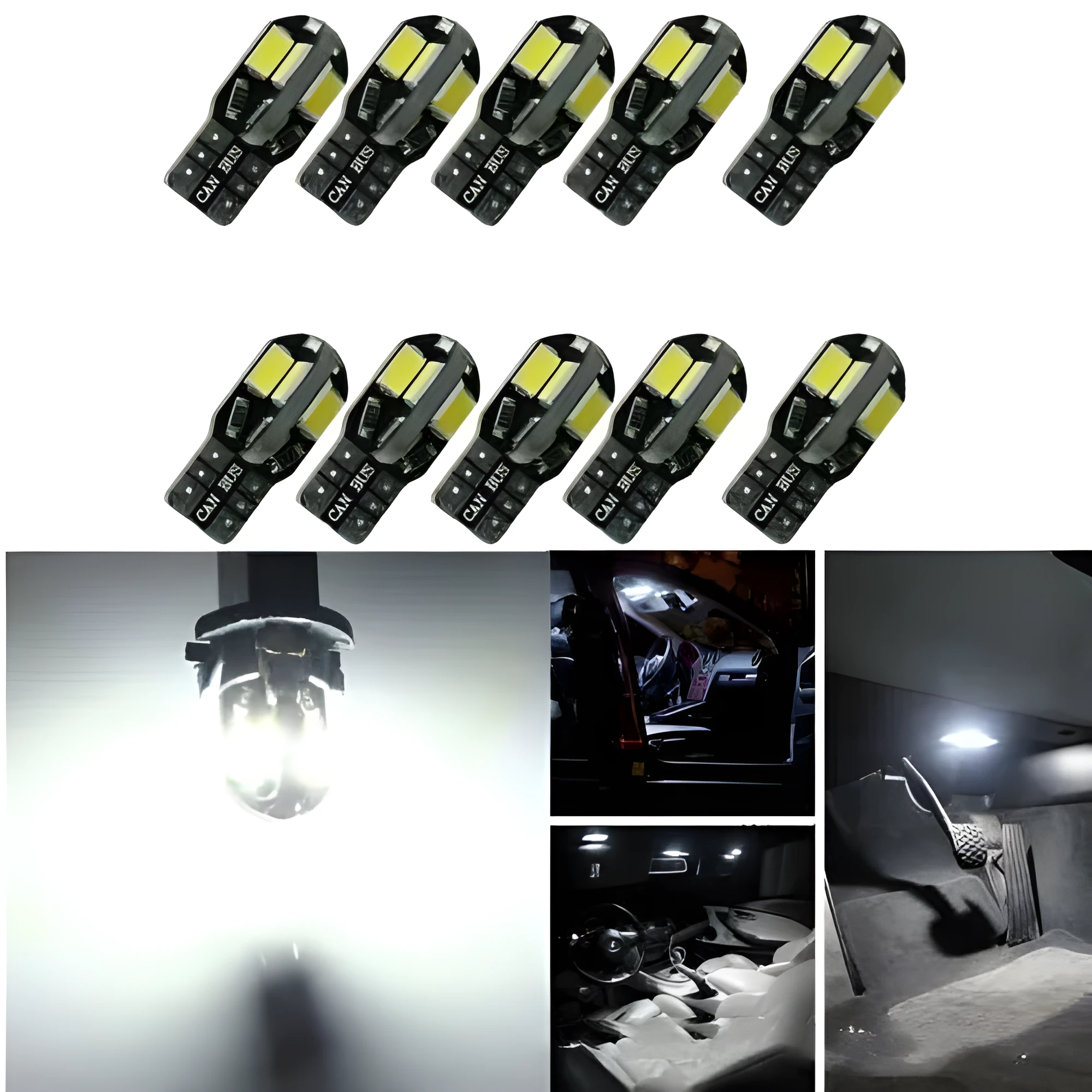 T10 LED light board with eight 5730SMD LEDs on a PC board, 11mm by 25mm, for car width indicator and license plate light