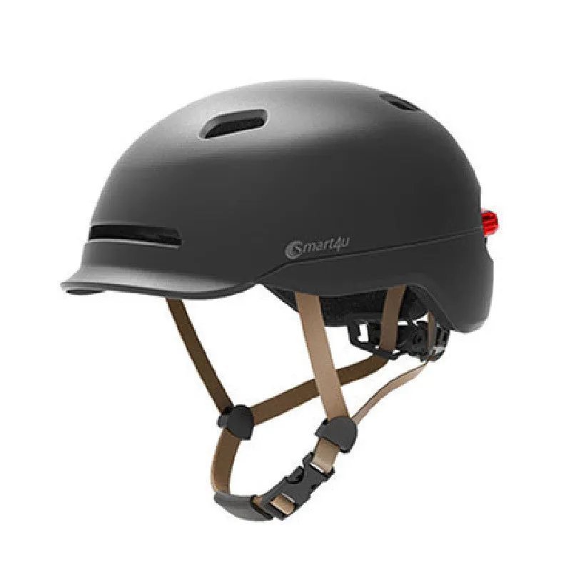 Smart helmet with automatic photosensitive warning lights in black, EPS and PC construction, side view