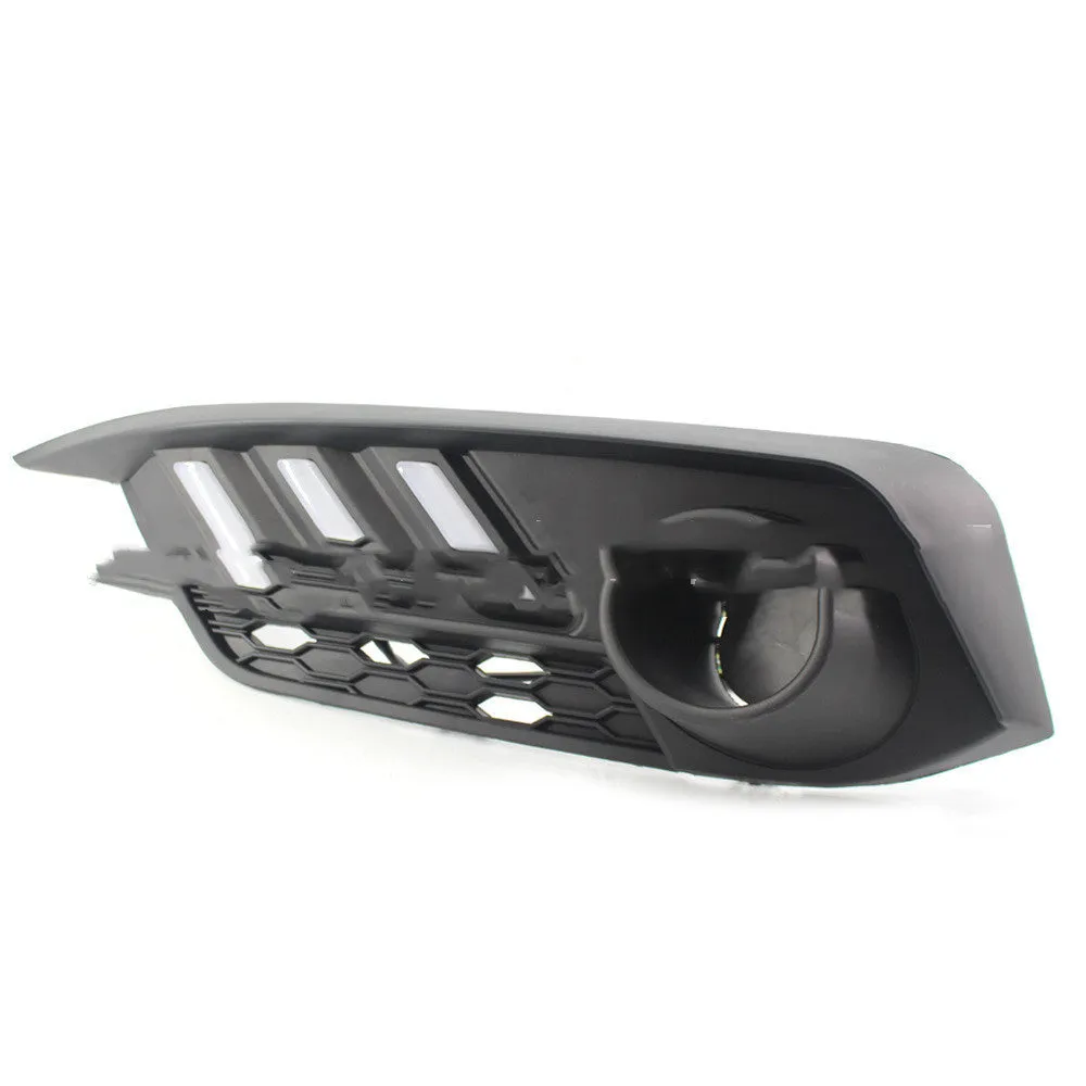 Mustang Civic LED daytime running lights with black housing emitting white blue yellow light