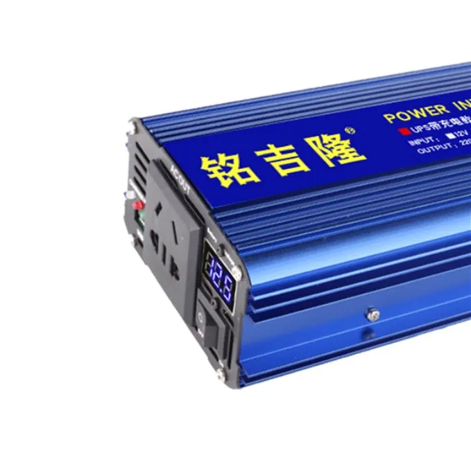 Blue 800W digital display UPS charging inverter with aluminum magnesium alloy shell, 190x100x60 mm