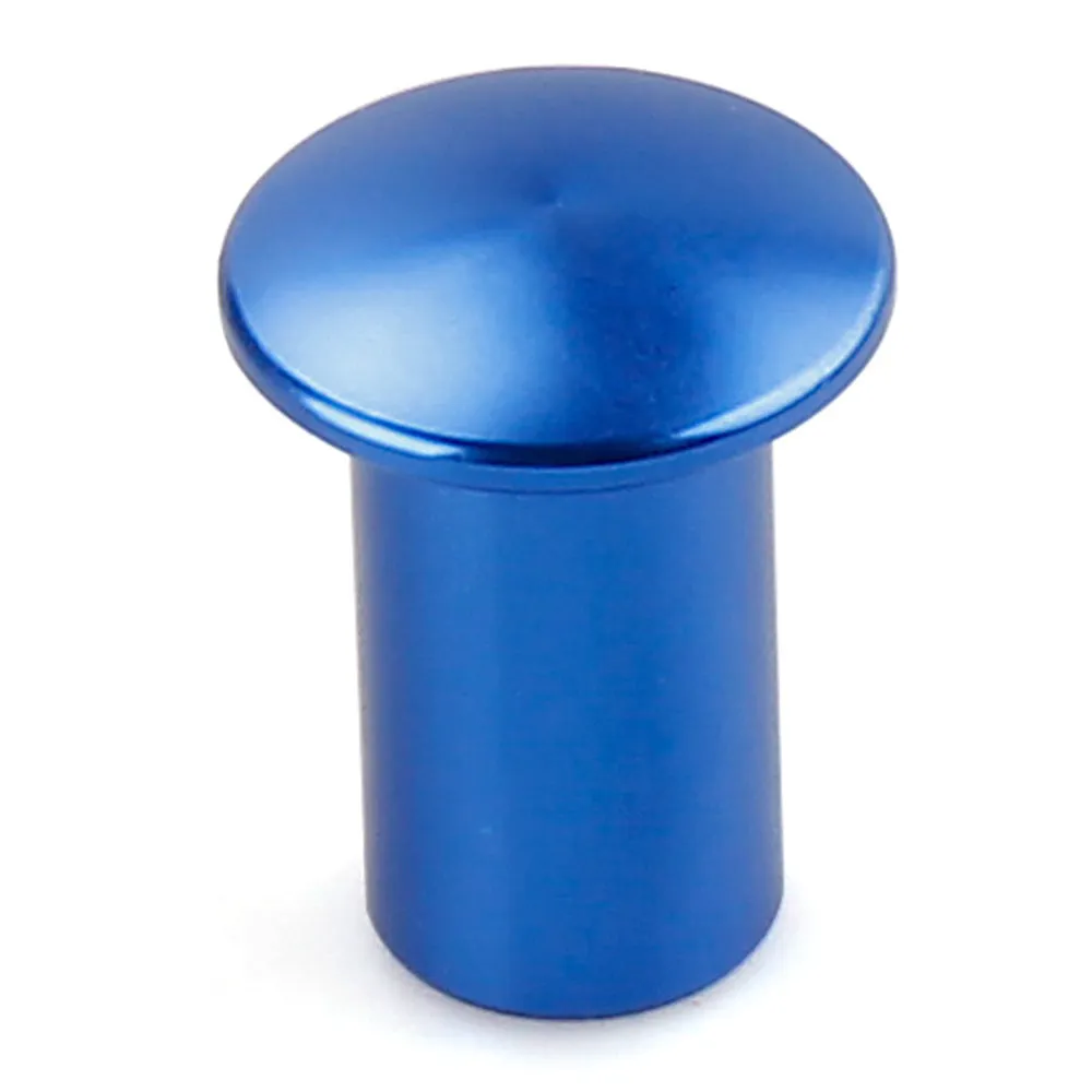 Aluminium alloy handbrake release button cap for car modification in gold, silver, black, blue, and red colours.