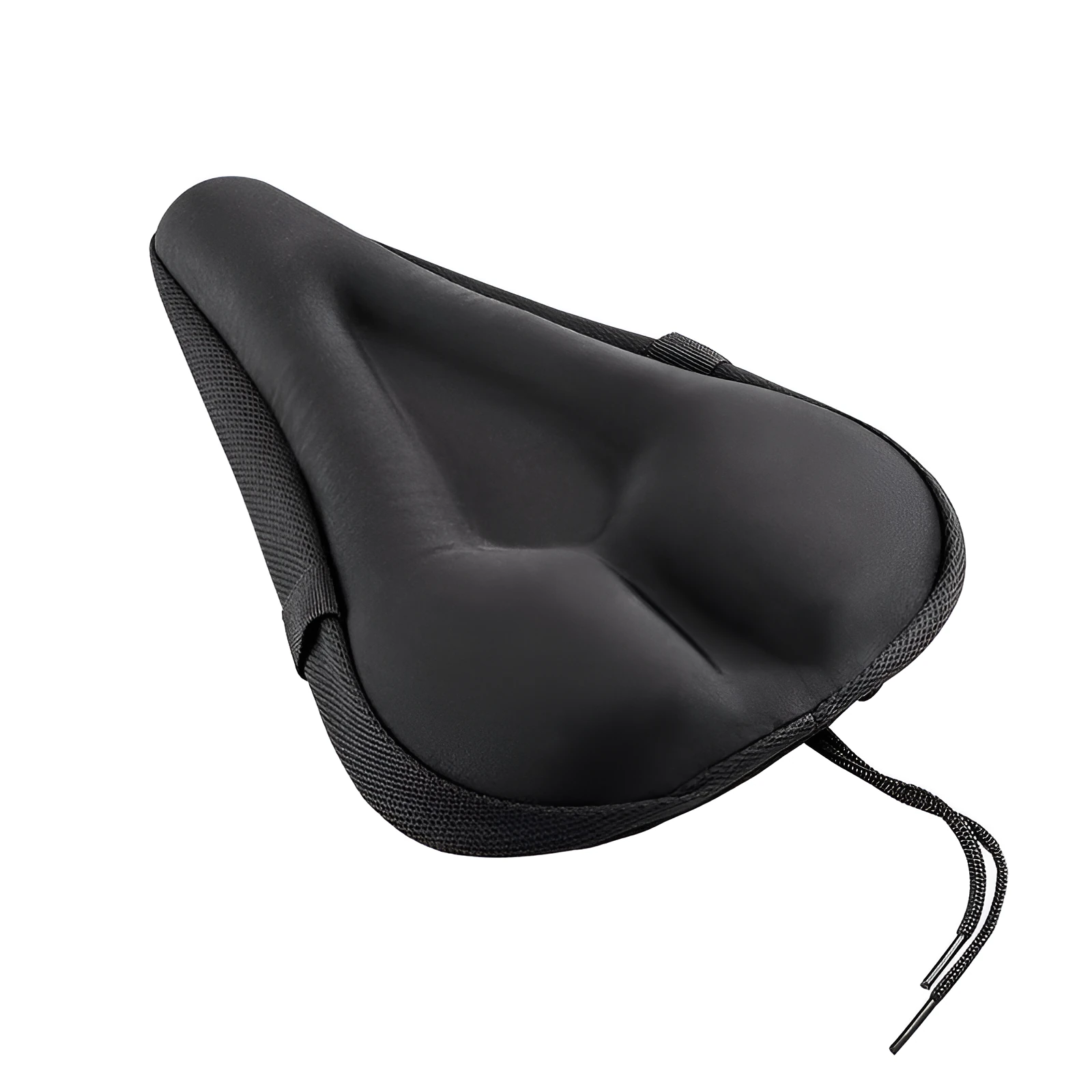 Gel bicycle seat cushion in black with straps and rain cover, 28x17x3 cm size for mountain bikes