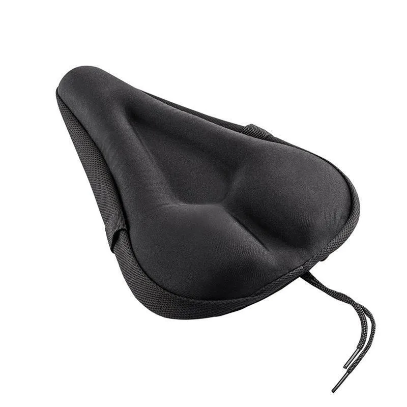 Gel bicycle seat cushion in black with straps and rain cover, 28x17x3 cm size for mountain bikes