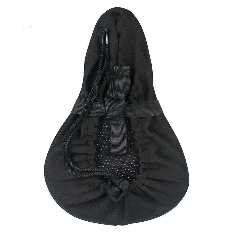 Gel bicycle seat cushion in black with straps and rain cover, 28x17x3 cm size for mountain bikes