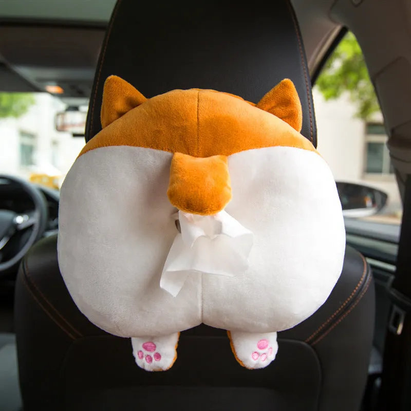 Creative corgi butt plush tissue cover 30x30cm in super soft short plush with PP cotton filling