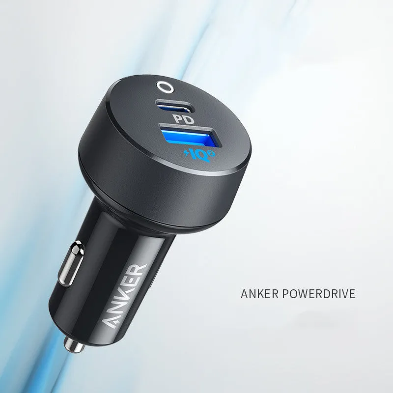 High-power one for two fast charging car charger with dual USB ports, compact 63x35x35mm size, black