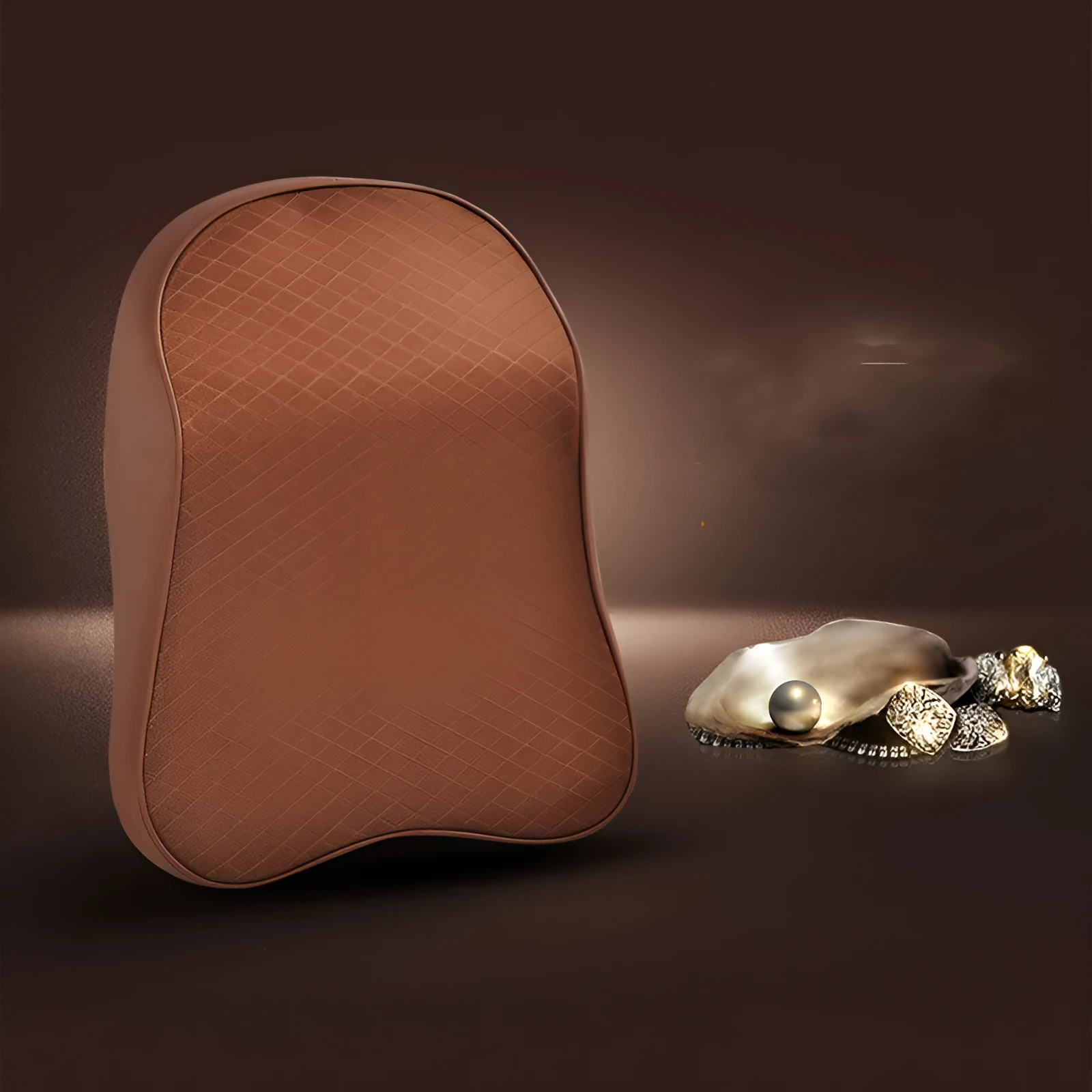 Car seat headrest cushion with memory cotton filler and polyester cover in beige colour