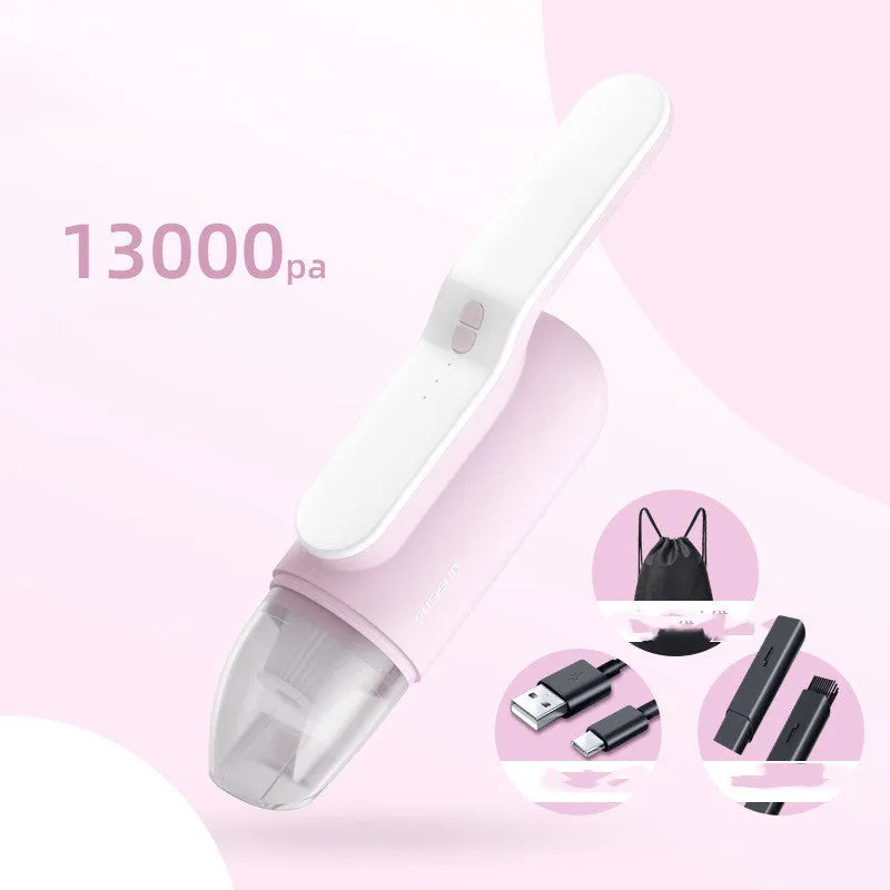 Green handheld car mini vacuum cleaner with UV lamp, 130mbar suction, wireless USB rechargeable, ABS body