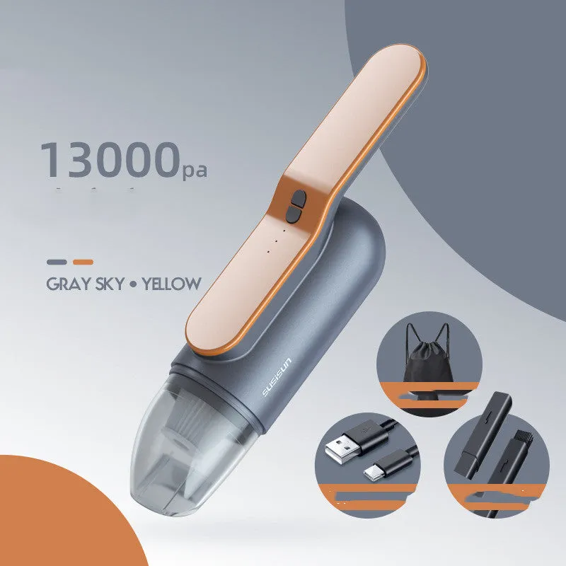 Green handheld car mini vacuum cleaner with UV lamp, 130mbar suction, wireless USB rechargeable, ABS body