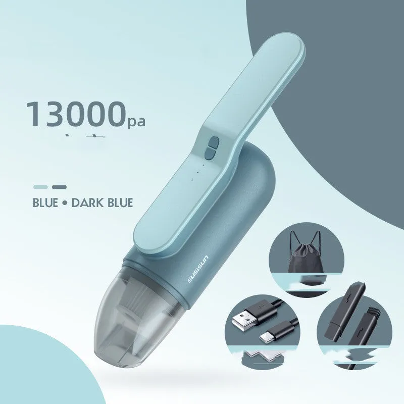 Green handheld car mini vacuum cleaner with UV lamp, 130mbar suction, wireless USB rechargeable, ABS body