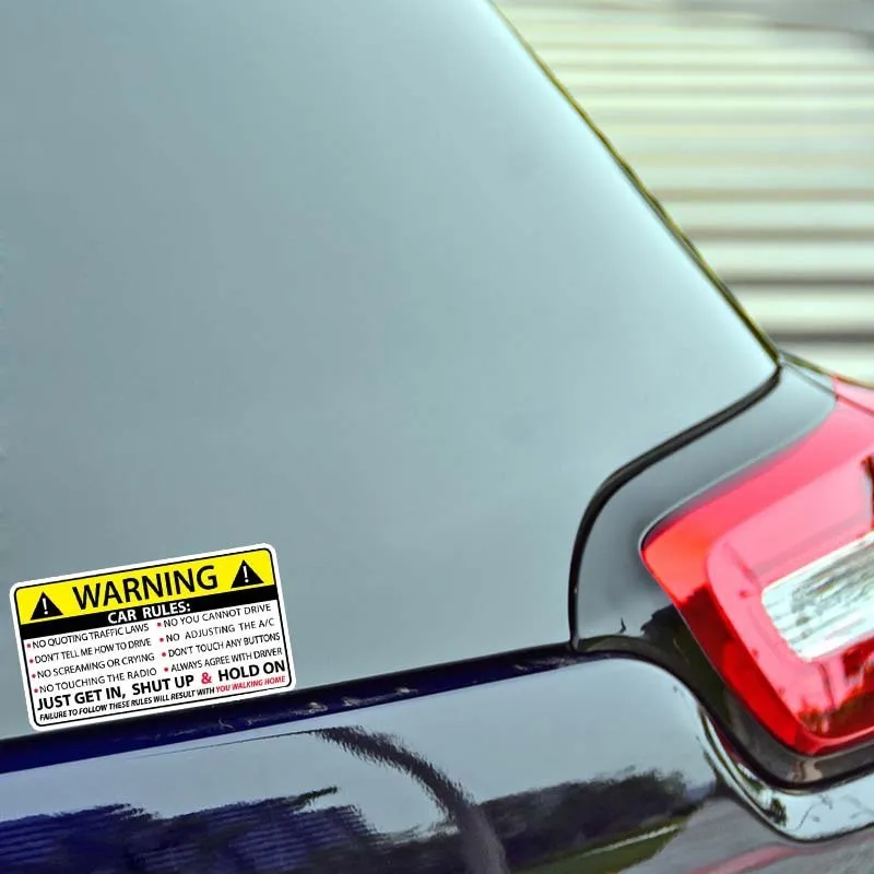 Car safety warning rules sticker 10cm x 6cm with strong adhesion for interior dashboard placement