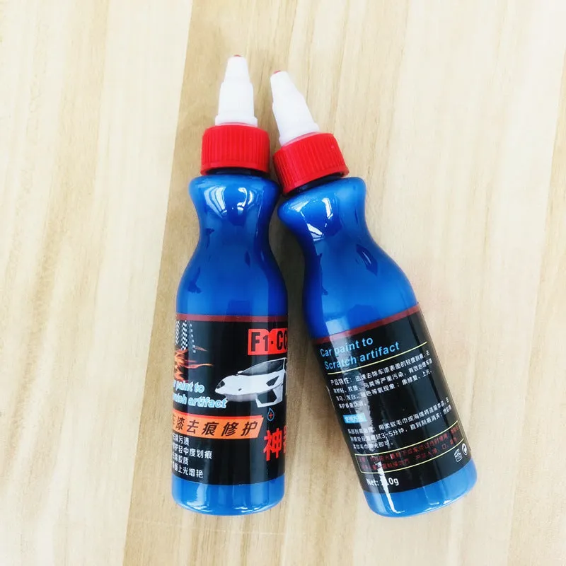 Automotive scratch repair agent bottle for vehicle paint touch-ups and minor scratch repair
