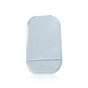 Black silicone car anti slip mat with spider-web texture, 13x7cm, on a car dashboard holding a smartphone