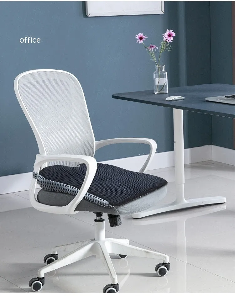 Memory foam car cushion with fixed strap attachment in black, grey, or creamy white