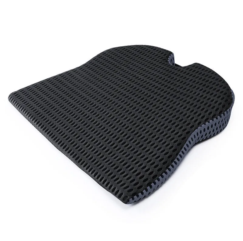 Memory foam car cushion with fixed strap attachment in black, grey, or creamy white