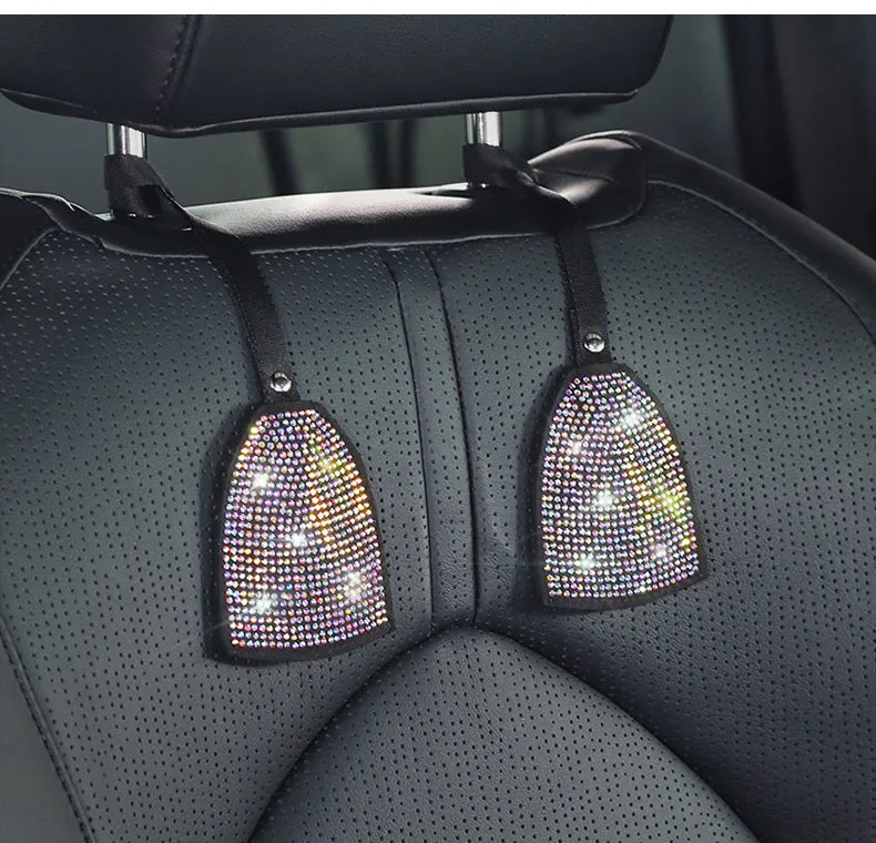 Black car magnet phone holder hook bracket with pink diamond-studded chair back hook