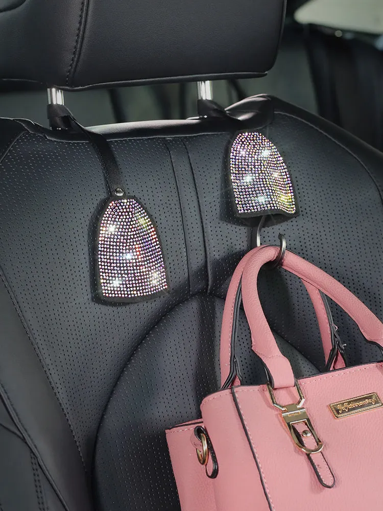 Black car magnet phone holder hook bracket with pink diamond-studded chair back hook