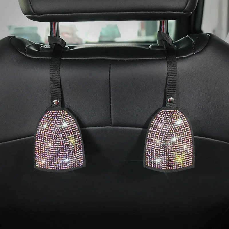 Black car magnet phone holder hook bracket with pink diamond-studded chair back hook
