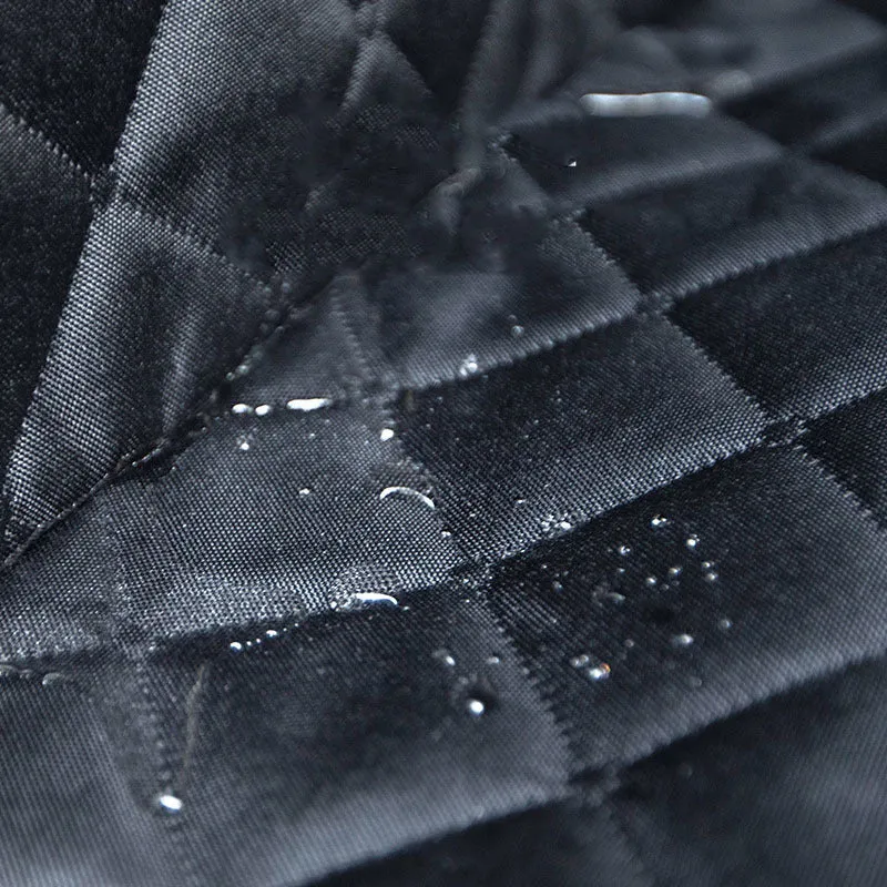 Black polyester two-seater car rear pet mat, waterproof and scratch-resistant, laid across a car seat