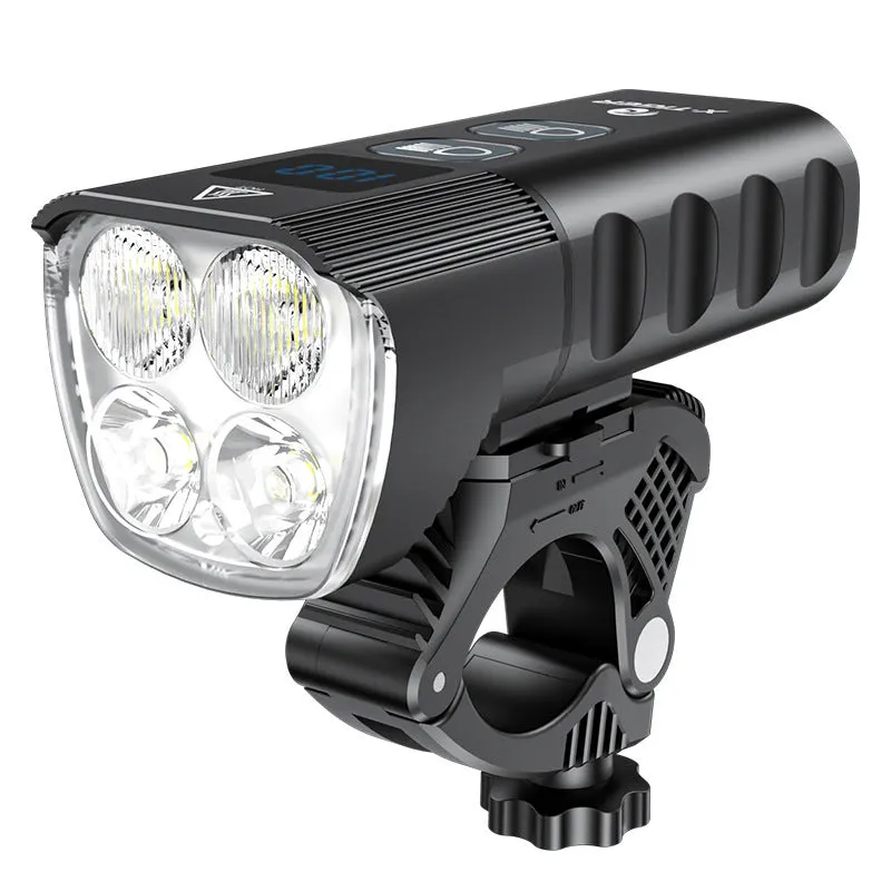 USB rechargeable outdoor waterproof bike light with double T6 lamp beads and power display, large double lamp model on handlebars