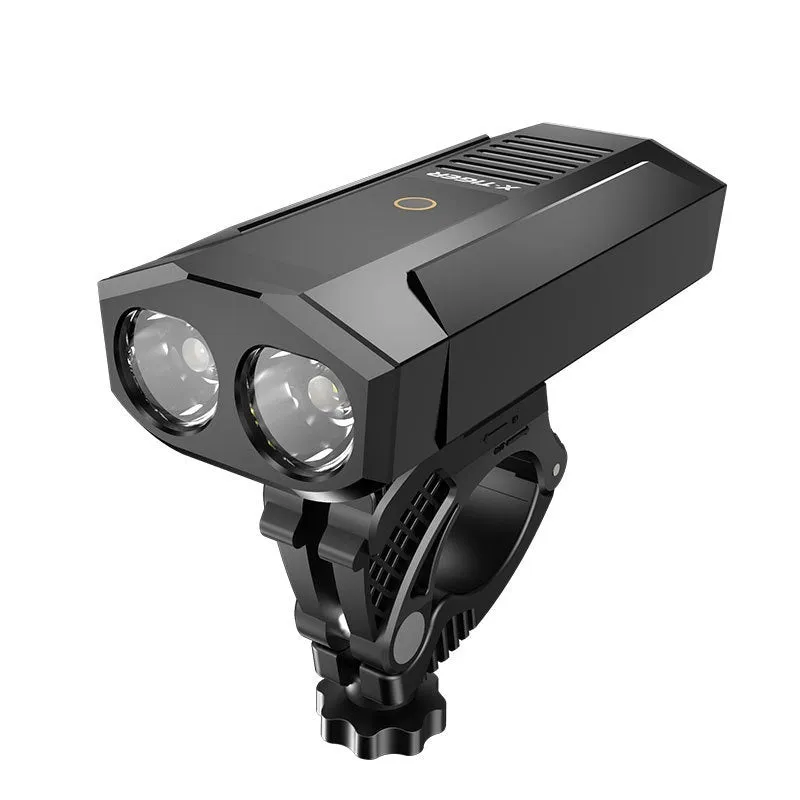 USB rechargeable outdoor waterproof bike light with double T6 lamp beads and power display, large double lamp model on handlebars