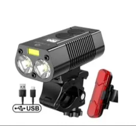 USB rechargeable outdoor waterproof bike light with double T6 lamp beads and power display, large double lamp model on handlebars