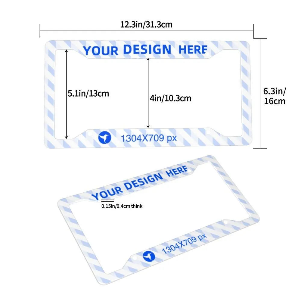 Pair of aluminium four-hole license plate holders with custom eagle pattern on black background