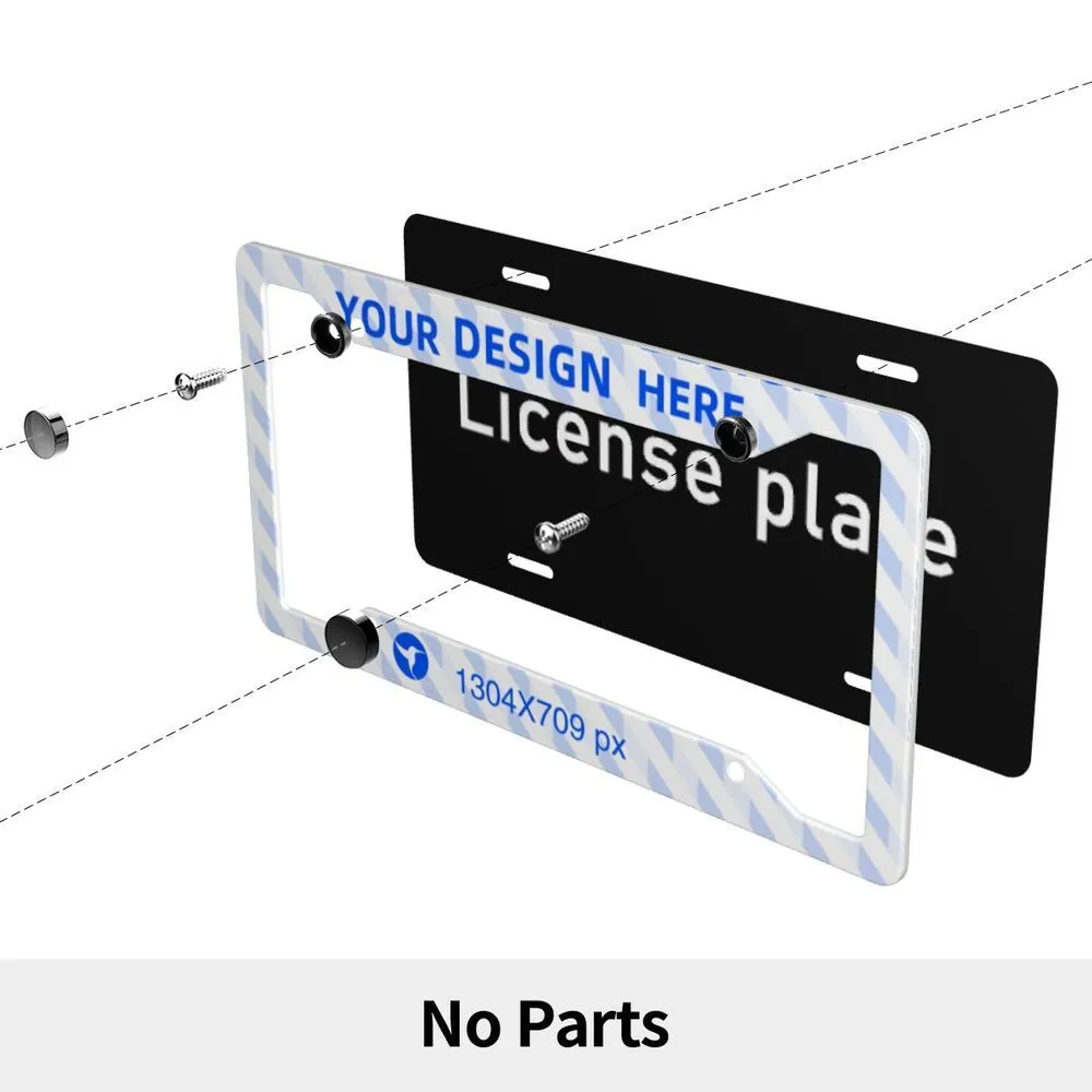 Pair of aluminium four-hole license plate holders with custom eagle pattern on black background