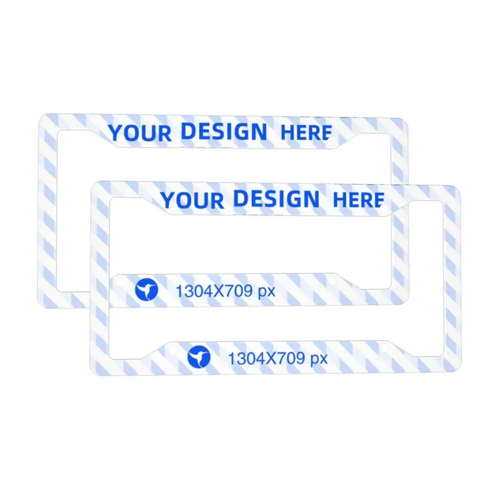 Pair of aluminium four-hole license plate holders with custom eagle pattern on black background
