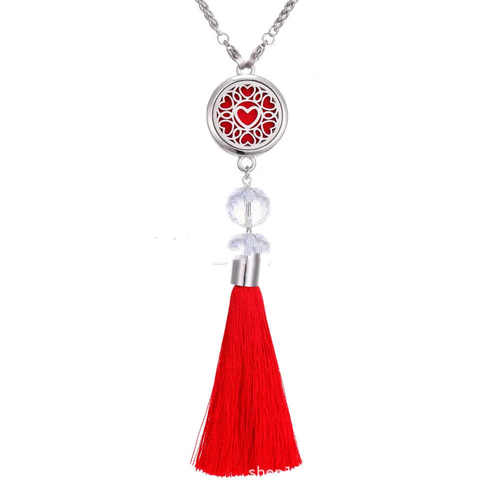 Alloy tassel car pendant fragrance diffuser necklace with multi-colour options on a 50cm chain.