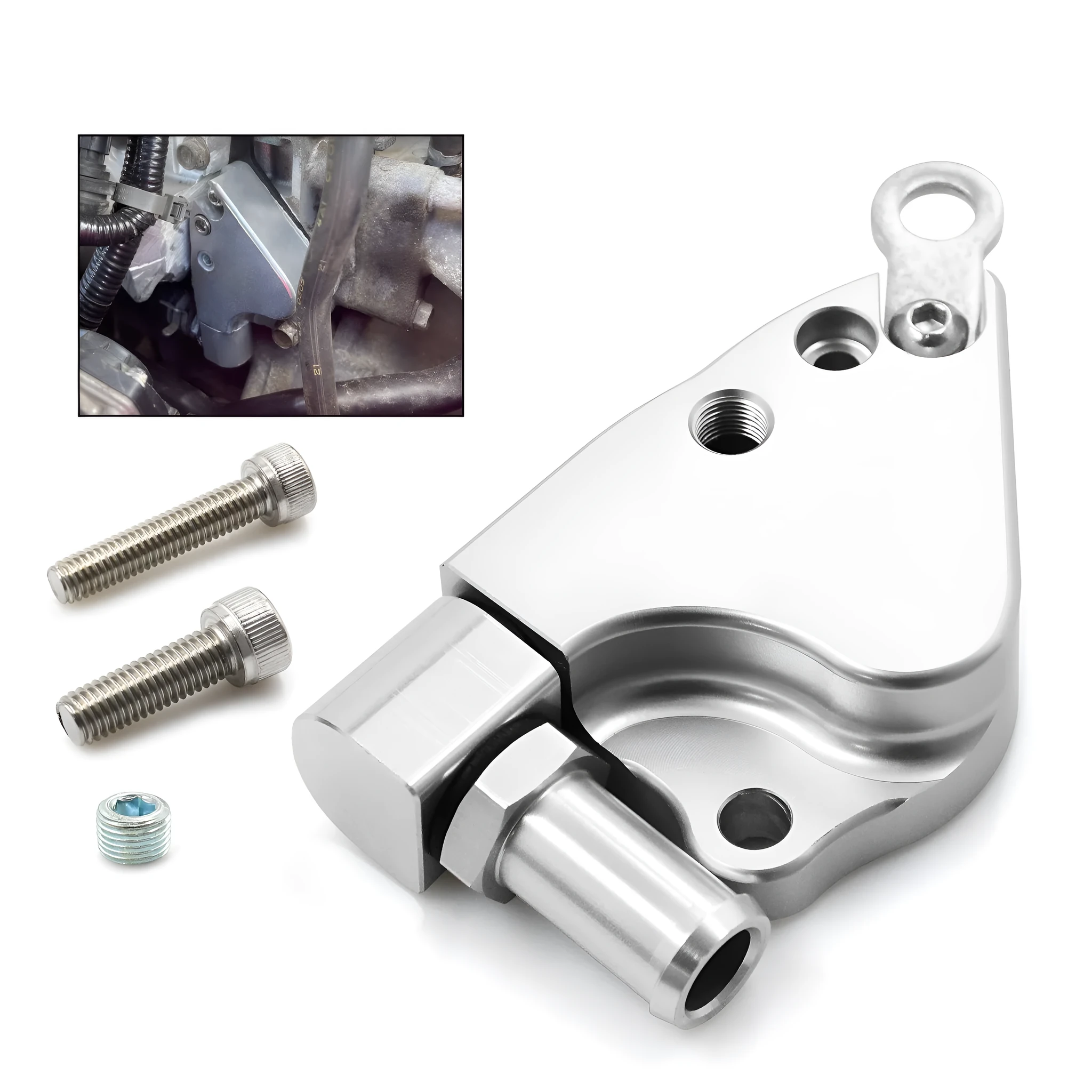 Aluminium coolant adapter for K20 K24 intake manifold measuring 145×105×35mm
