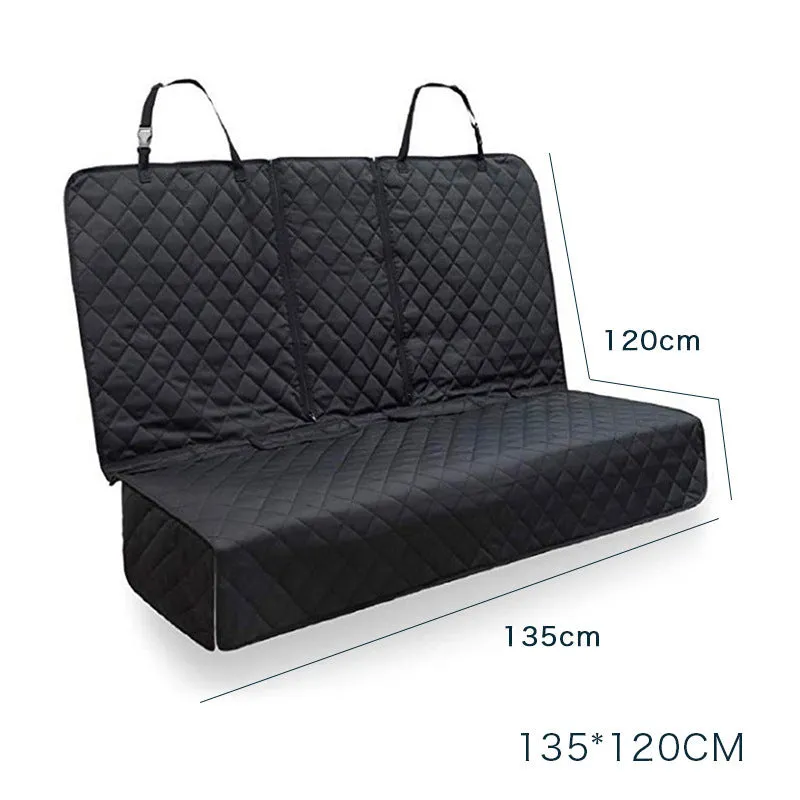 Black Oxford cloth car pet mat measuring 135x120cm with zipper fastening for rear seat protection