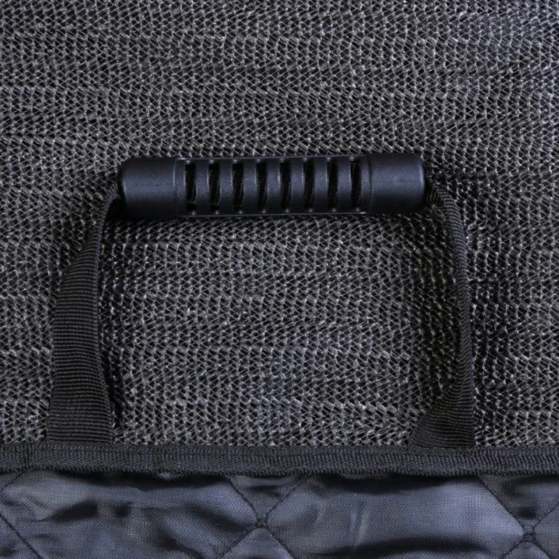 Black Oxford cloth car pet mat measuring 135x120cm with zipper fastening for rear seat protection