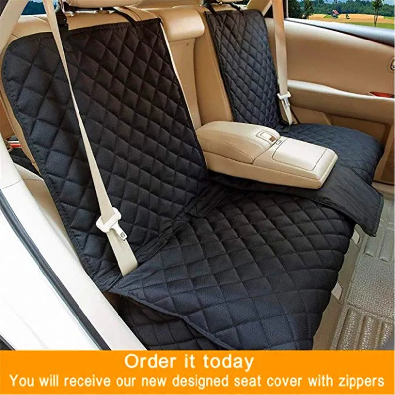 Black Oxford cloth car pet mat measuring 135x120cm with zipper fastening for rear seat protection