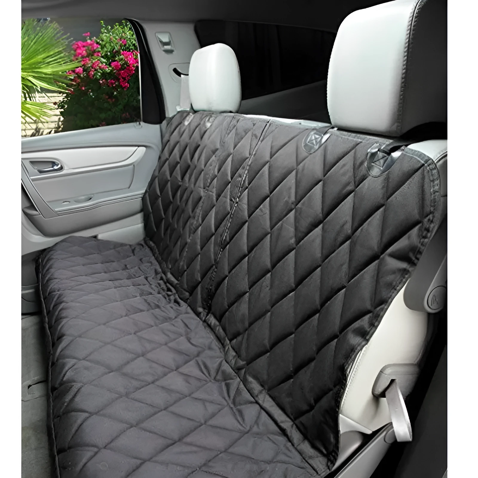 Black Oxford cloth car pet mat measuring 135x120cm with zipper fastening for rear seat protection