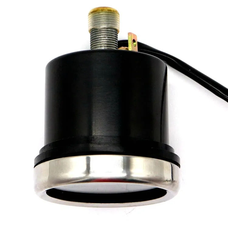 Round black electroplated iron motorcycle mechanical speedometer with dual km/h and MPH scales, 61.5mm diameter, 52mm mounting hole