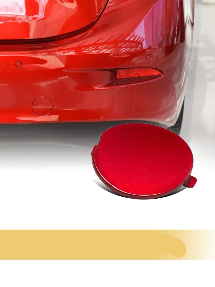 Mazda 3 Axela rear bumper trailer cover in Soul Red for sedan model