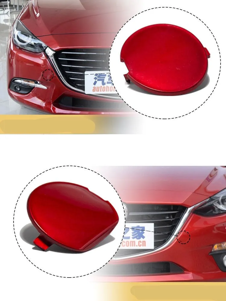 Mazda 3 Axela rear bumper trailer cover in Soul Red for sedan model