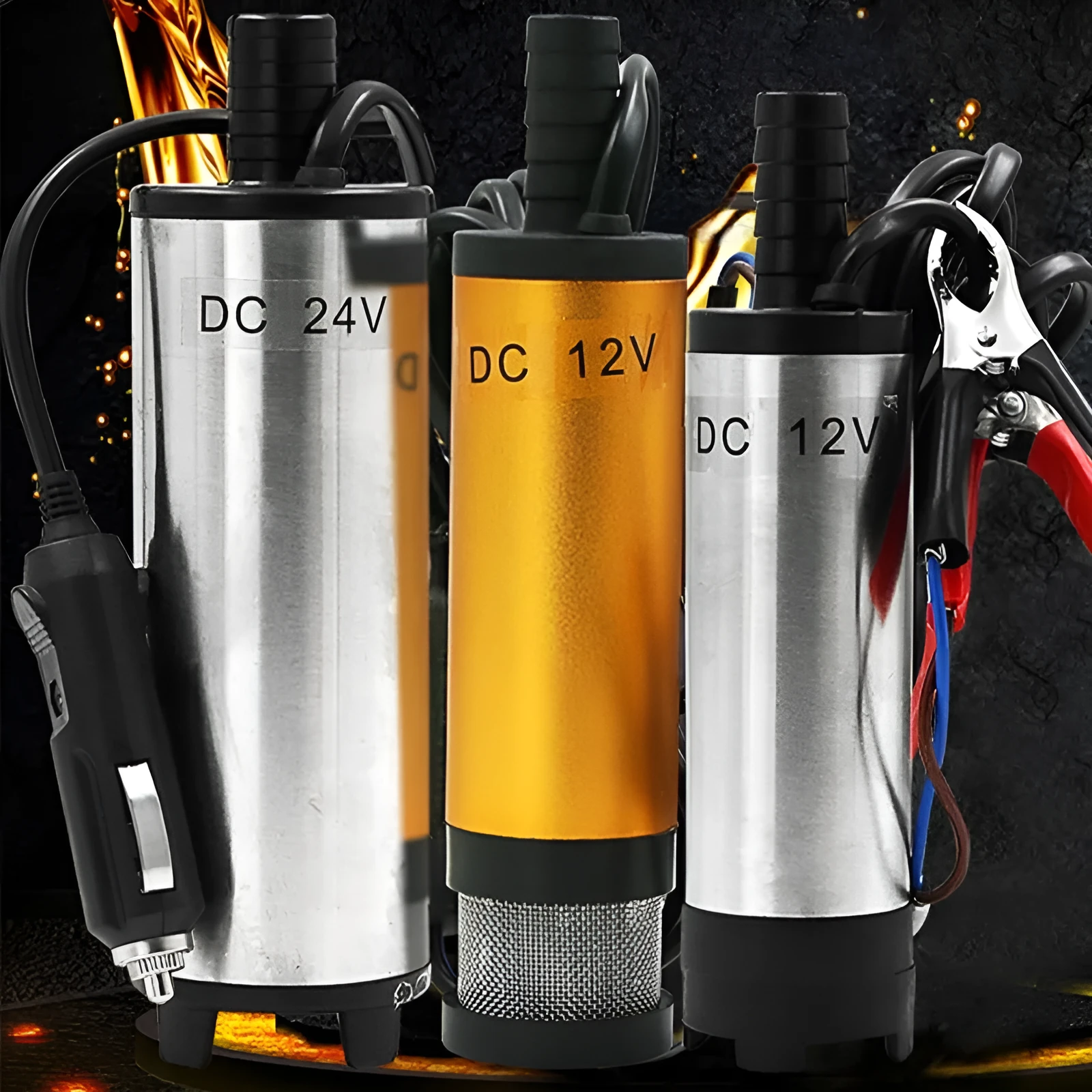 12V 24V electric submersible diesel fuel pump with stainless steel shell and 3-metre power wire