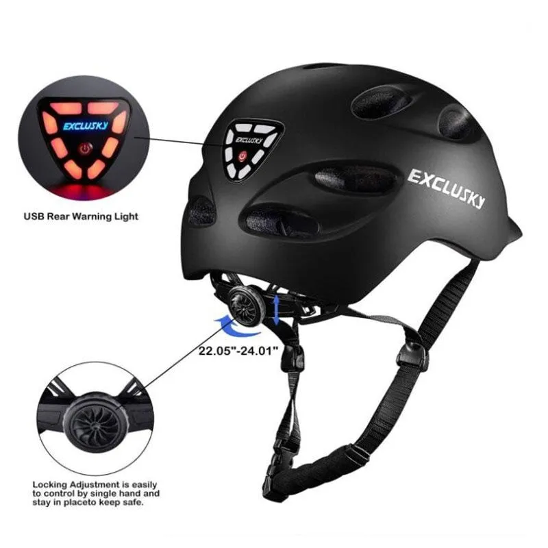 Electric LED cycling helmet with tail light, In-Mold PC shell and EPS liner, available in multiple colours and sizes M/L