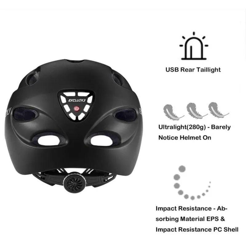 Electric LED cycling helmet with tail light, In-Mold PC shell and EPS liner, available in multiple colours and sizes M/L