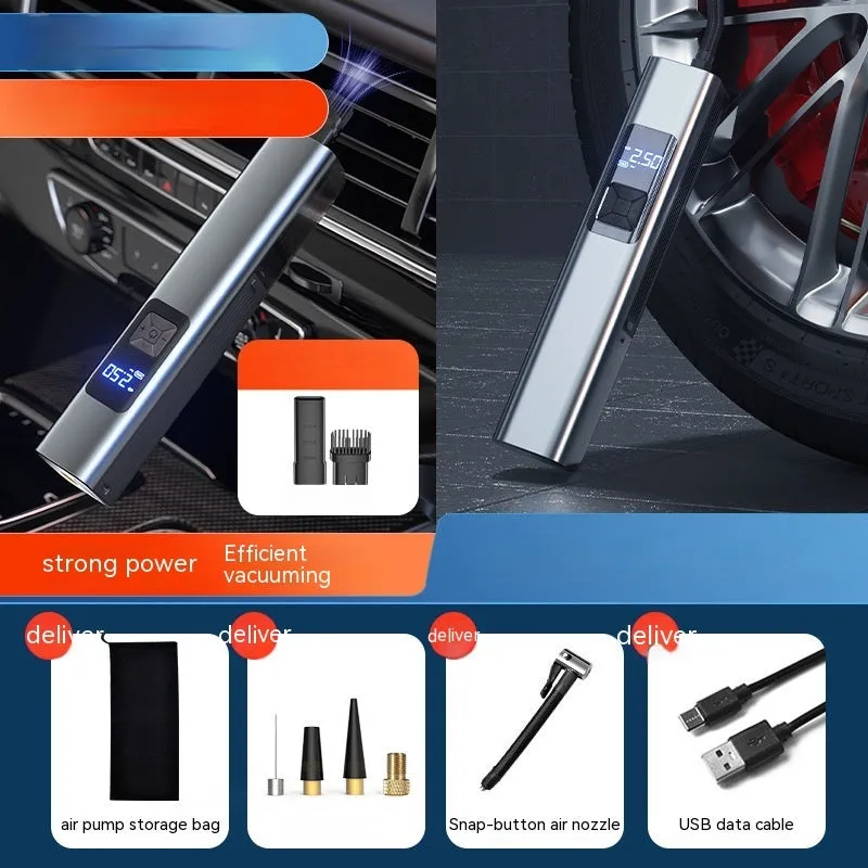 Wireless digital display car air compressor and vacuum cleaner unit with accessories