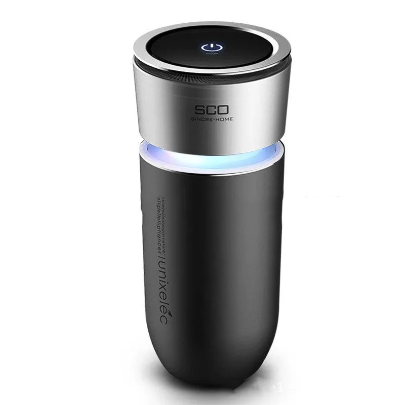 USB negative ion car air purifier 75x75x165mm on a car dashboard