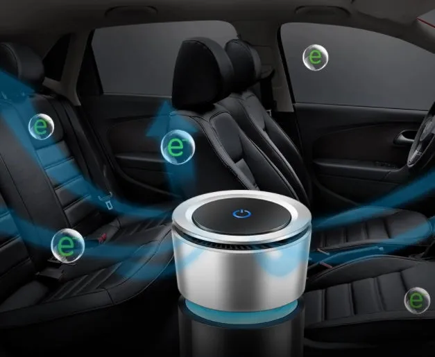 USB negative ion car air purifier 75x75x165mm on a car dashboard