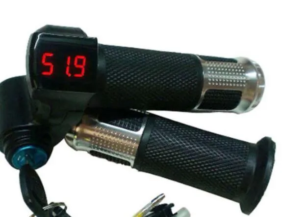 Electric vehicle handlebar grip switch controller in blue, red, silver, or yellow colours