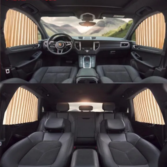 Magnetic car curtain sun shade in black attached to vehicle side window