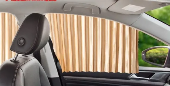 Magnetic car curtain sun shade in black attached to vehicle side window
