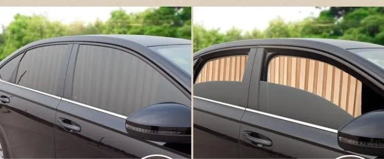 Magnetic car curtain sun shade in black attached to vehicle side window