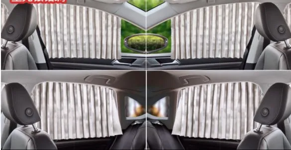Magnetic car curtain sun shade in black attached to vehicle side window